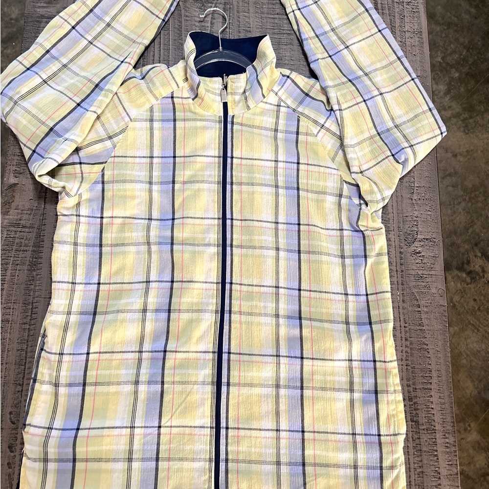 Yellow Plaid Fabric with Blues n Greens w a Lil Reddish Pink Reversible Jacket